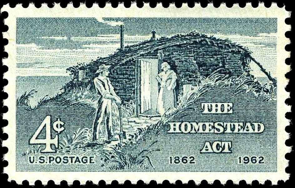 A U.S. Postage stamp celebrating the hundred-year anniversary of the Homestead Act.