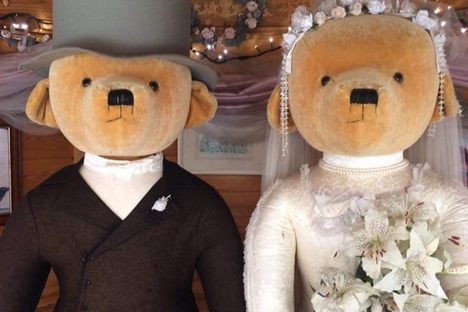 The Bear Chapel where the the bride and groom stand in their wedding finery. 
