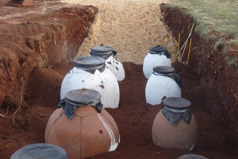Qvevri are buried at Castle Hill Cider; in the country of Georgia, clay vessels like these have been used to ferment wine for thousands of years.