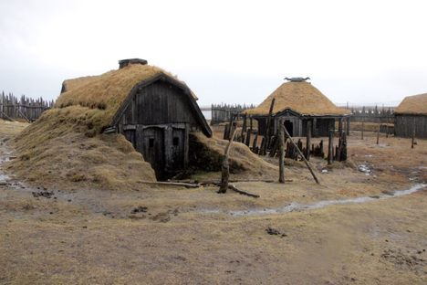 Homes inside the Viking village set.