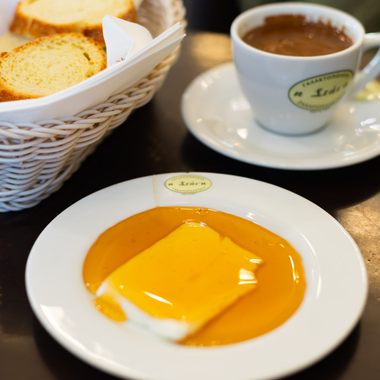 Sheep's milk cheese gets drenched in honey.