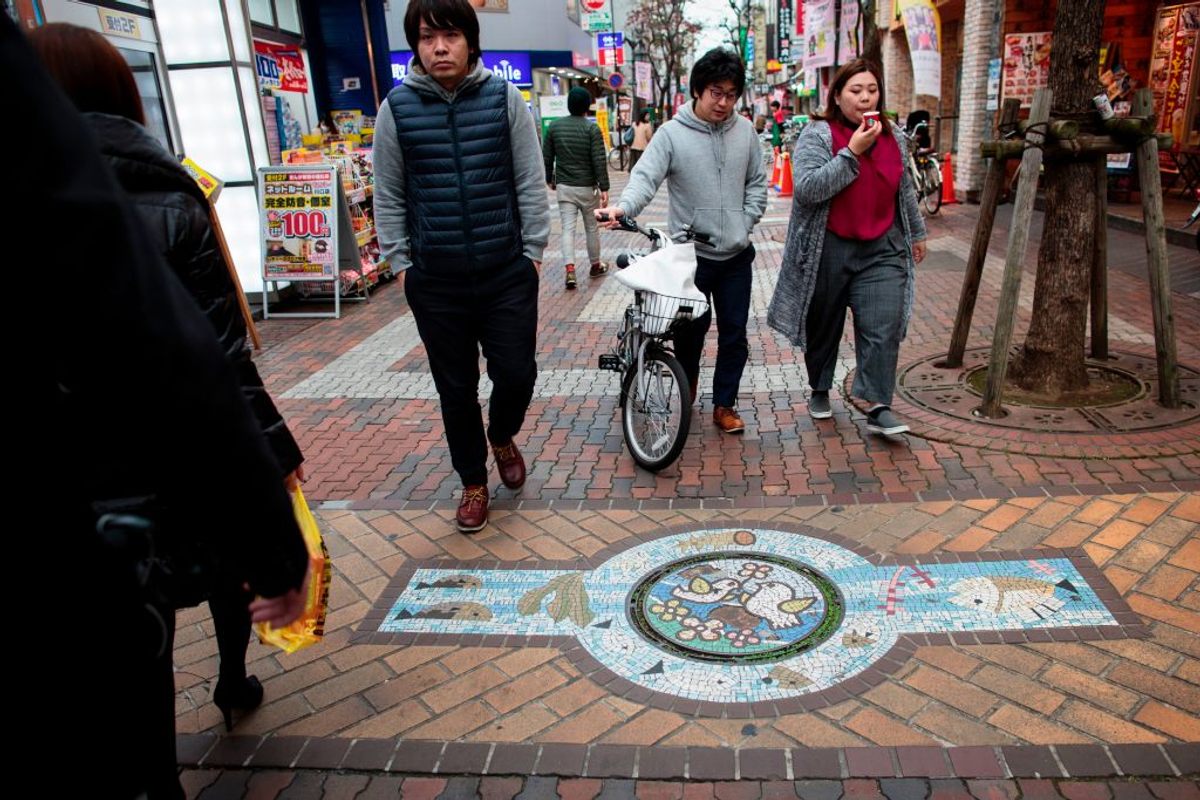 There are some 12,000 different manhole cover designs in Japan, including this one in Kawaguchi.