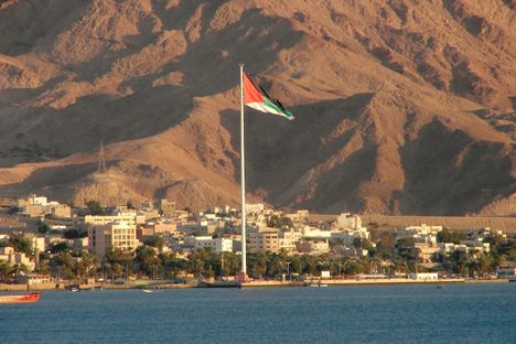 Aqaba Flagpole as seen from Eilat, Israel.