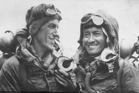 Tenzing Norgay in 1953 with fellow adventurer Edmund Hillary 