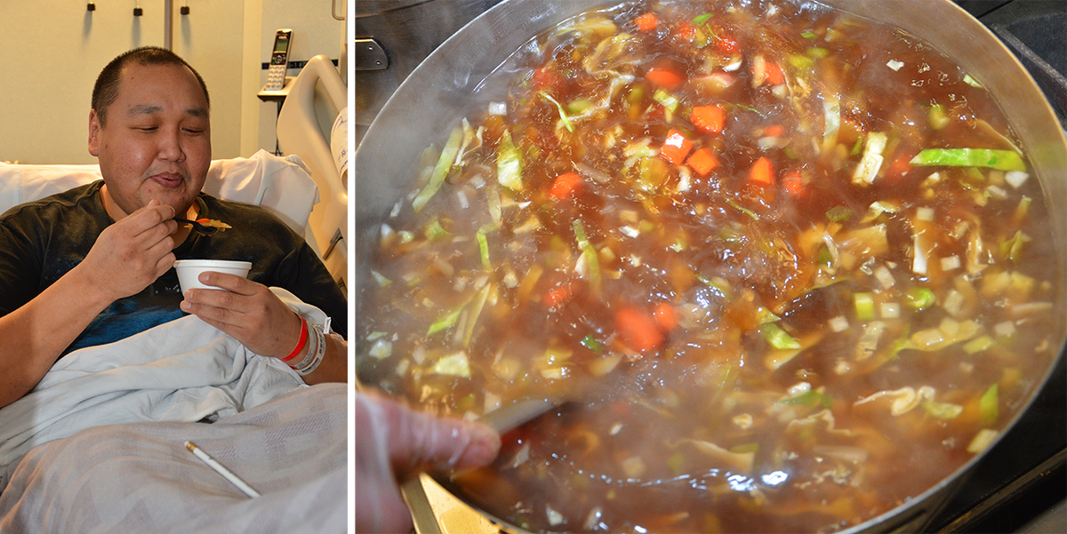 A patient enjoys seal soup.
