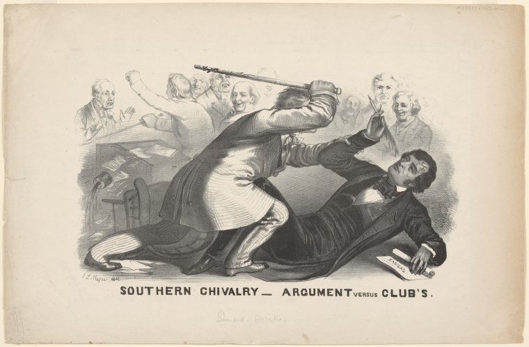 The cartoonist John L. Magee's rendering of the attack on Charles Sumner.