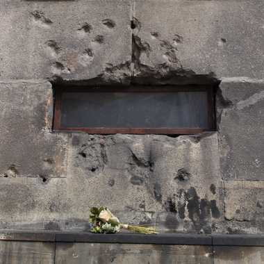 Bullet holes in the church.
