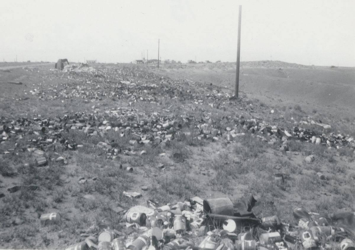 In 1955, the ditches flanking Route 66 accumulated lots of trash.