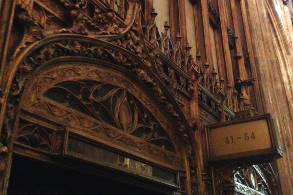 Detail of the Tiffany-designed elevators. Economical cast iron, not bronze!