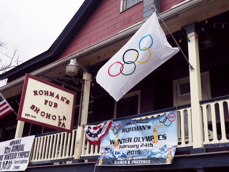 Outside the inn during the winter olympics.