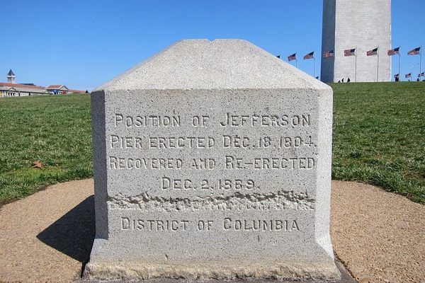 With Washington Monument in the background, looking East