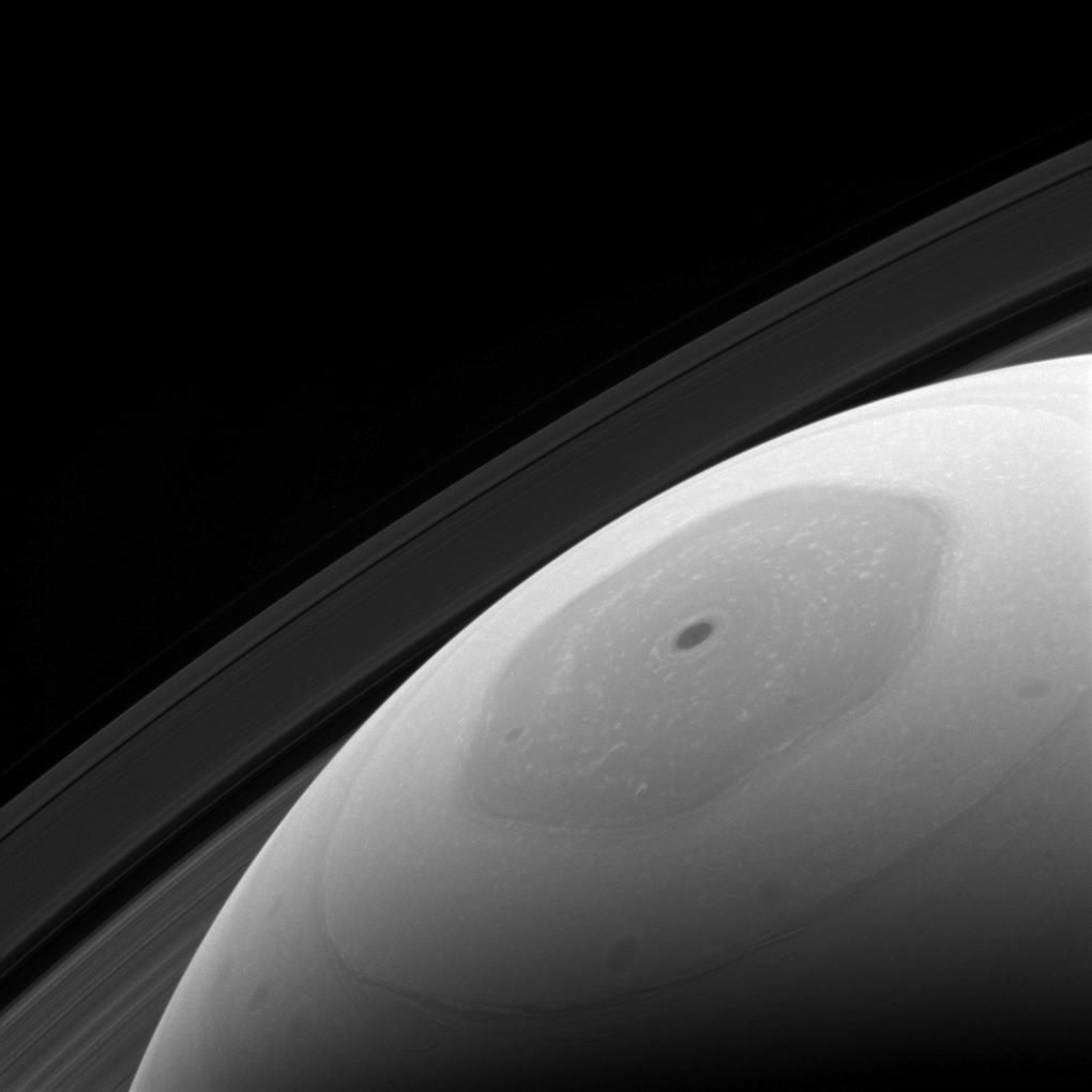 Saturn's hexagonal north pole captured by <em>Cassini</em>, January. 