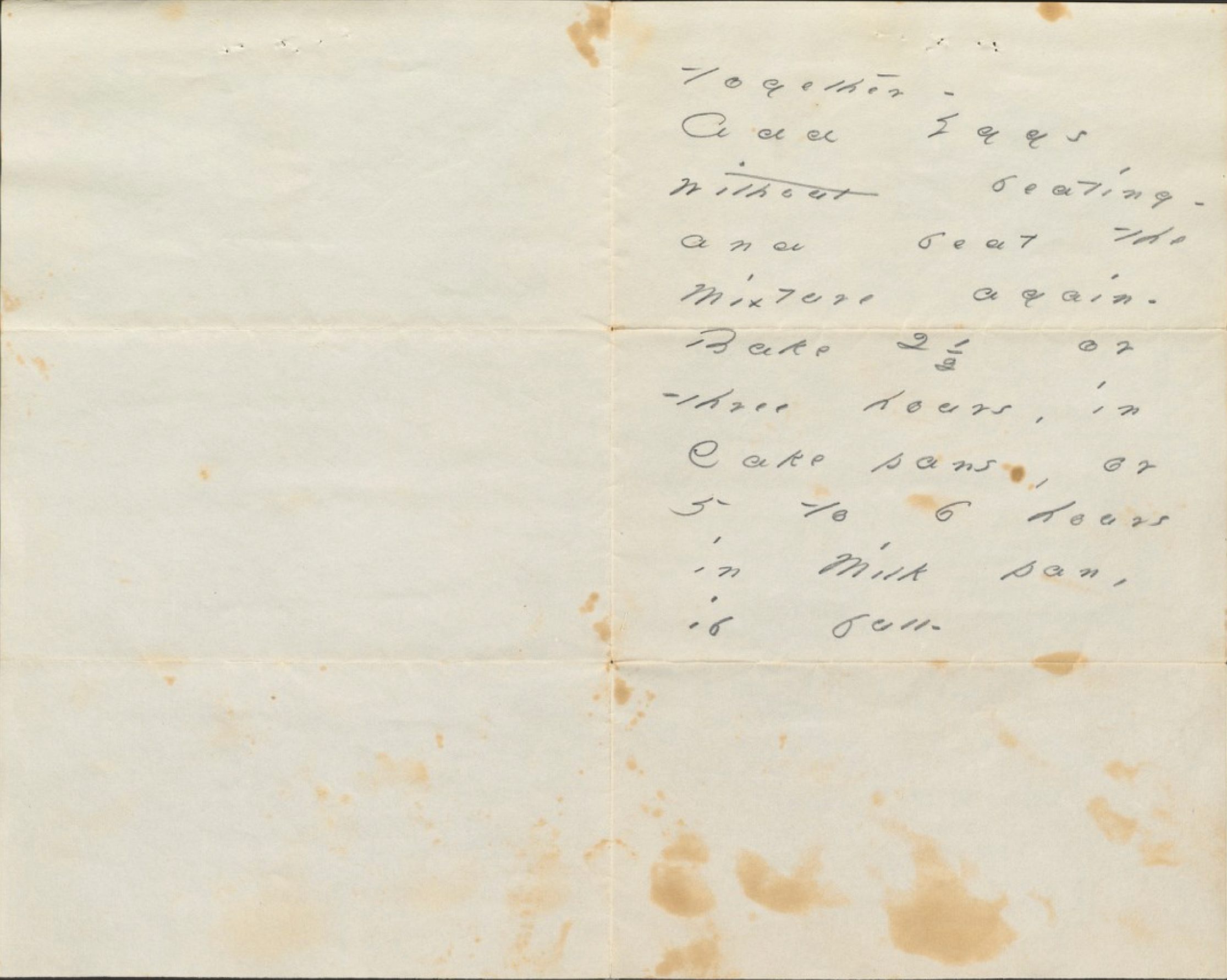 The recipe is stained and aged with use.