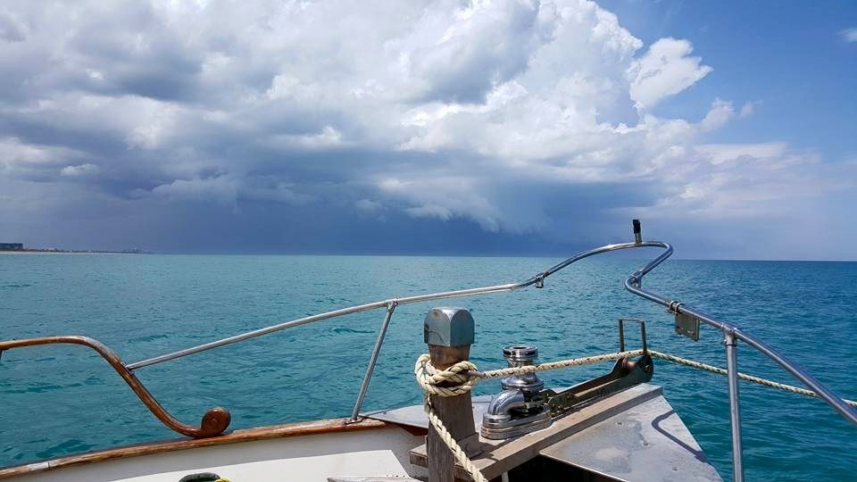 At sea on the Arr Booty, the treasure hunting boat 