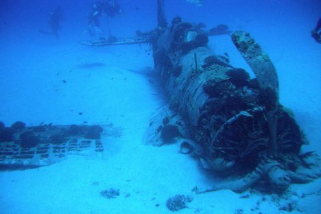 The corsair wreck off of the coast of O'ahu.