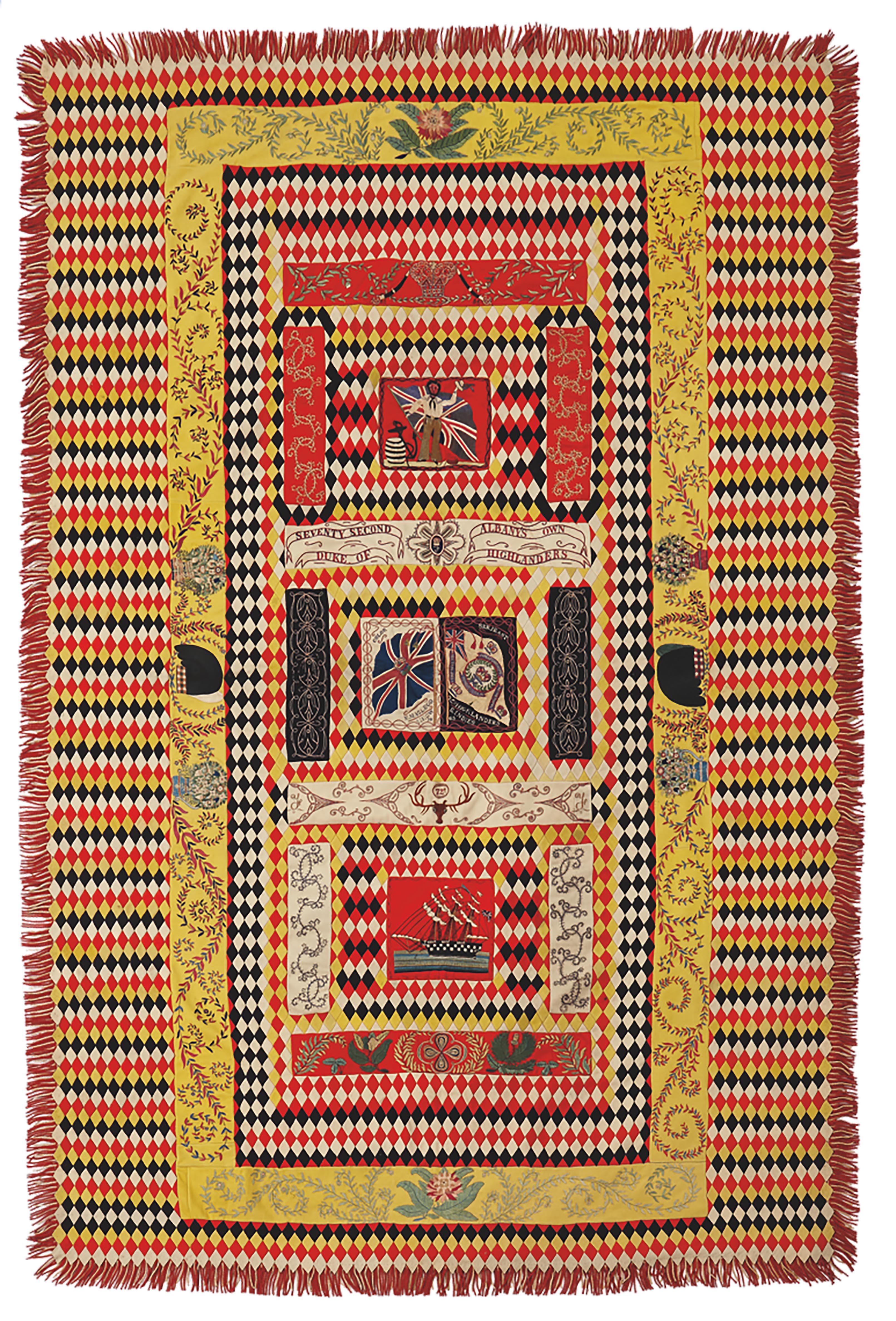 This regimental bed rug was produced by Sergeant Malcolm MacLeod in India, around 1865, and has been hand-embroidered.