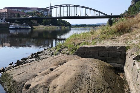 One of the most famous hunger stones, near Tyrs Bridge in Děčín, Czechia.