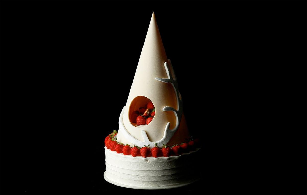 Perhaps the ultimate strawberry shortcake, the Renne ('reindeer' in French) cake from the Palace Hotel Tokyo is topped with a tall sculpted cone depicting reindeer antlers. The cake and the cone collectively are about a foot wide and 20 inches high, and contain more than 100 perfect strawberries, for the hefty price of 70,000 yen ($640).