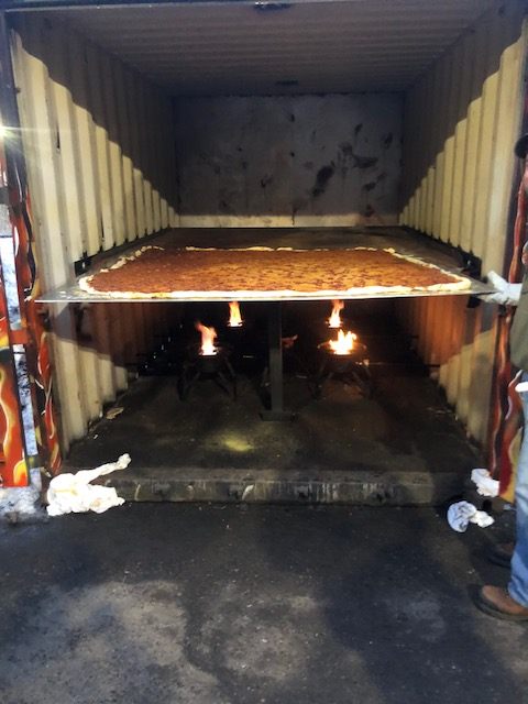 Mmm, pizza cooking in a specially-made convection oven.