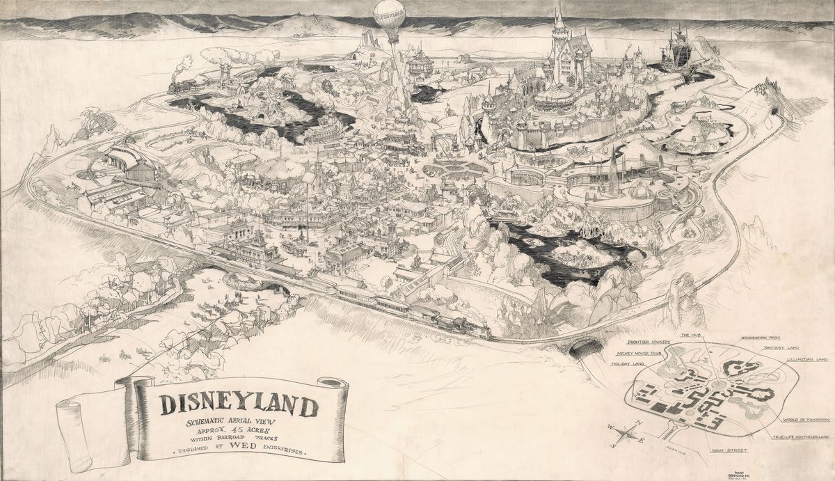 Artist Herb Ryman, who worked on <em>Dumbo</em> and <em>The Wizard of Oz</em>, drew this park plan one weekend in 1953.