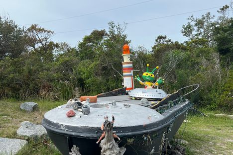 Alien ship sitting in front of the house