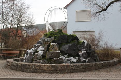 Rhönraddenkmal Schönau an der Brend in winter.