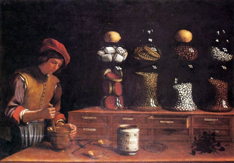 <em>The Spice Shop</em>, 1637, by Paolo Antonio Barbieri showing expensive spices available only to the aristocracy. 