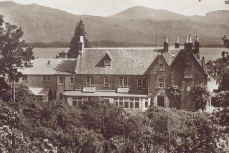 A postcard of the Loch Maree Hotel, built in 1872 and made famous by Queen Victoria's six-night stay.