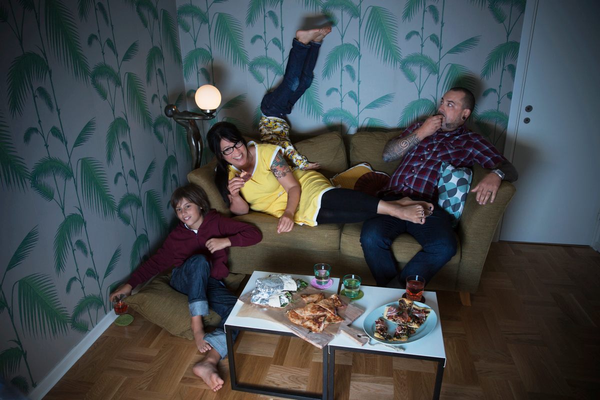 Cosy Friday calls for food and family, often in front of the TV.