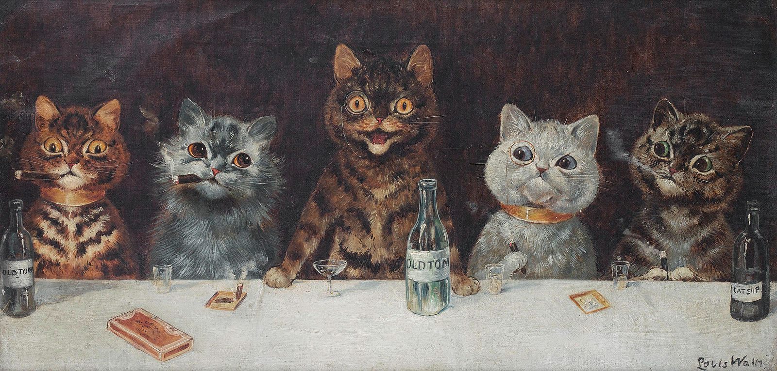 <em>The Bachelor Party</em> by Louis Wain.