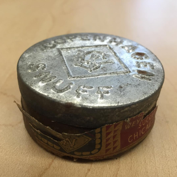 A can of snuff that hopefully didn't belong to a student.