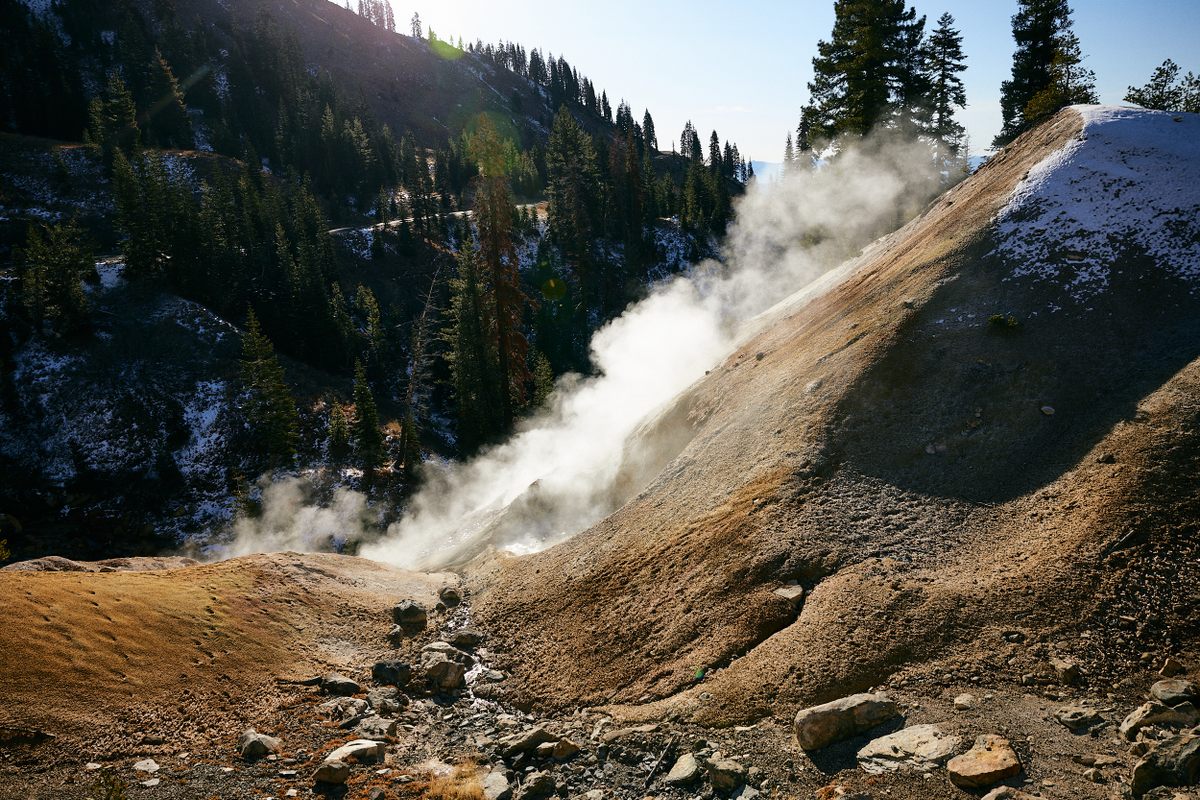 Steam escapes from the ground at one of Lassen’s many fumaroles.