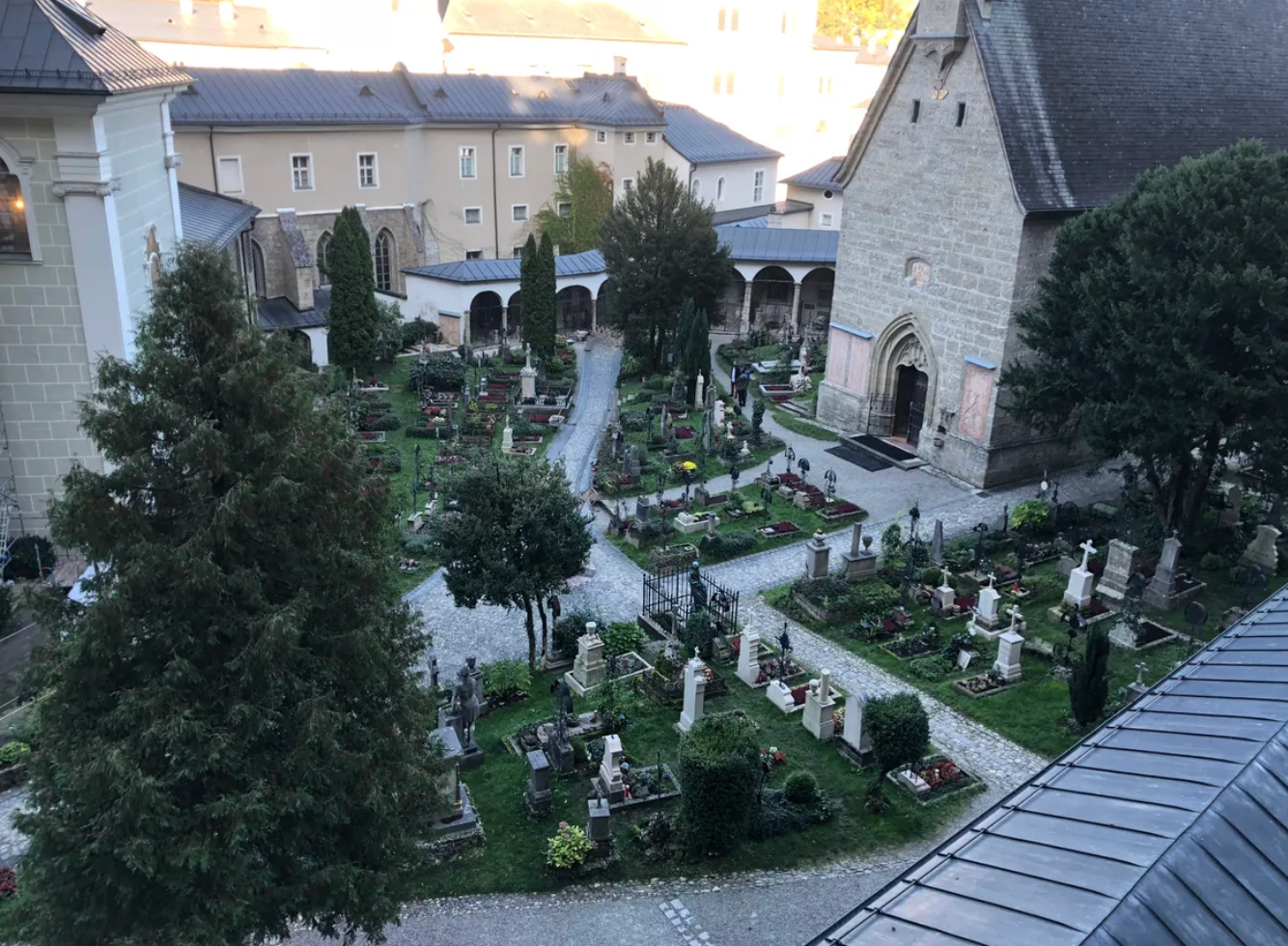 The cemetery as seen from the interior stairs. 