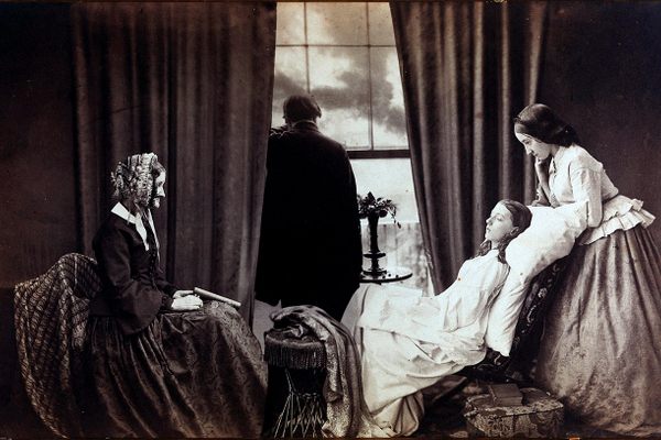 Tuberculosis—or consumption, as it was known in the 1800s—was often associated with vampirism. Those suffering from the disease grew pale and weak, as seen in this photomontage from 1858. 