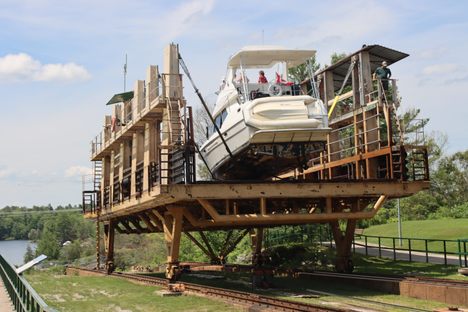 The railway carrying a boat in 2021