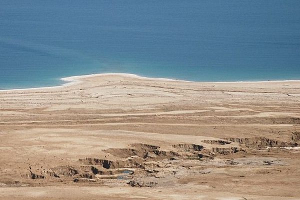 A cluster of sinkholes along shore of the Dead Sea