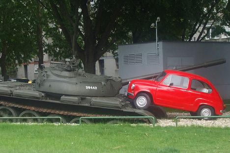 The Red Fiat of Osijek monument.