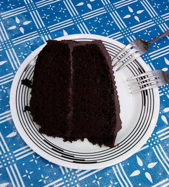 A slice of Bloodroot's chocolate devastation cake.