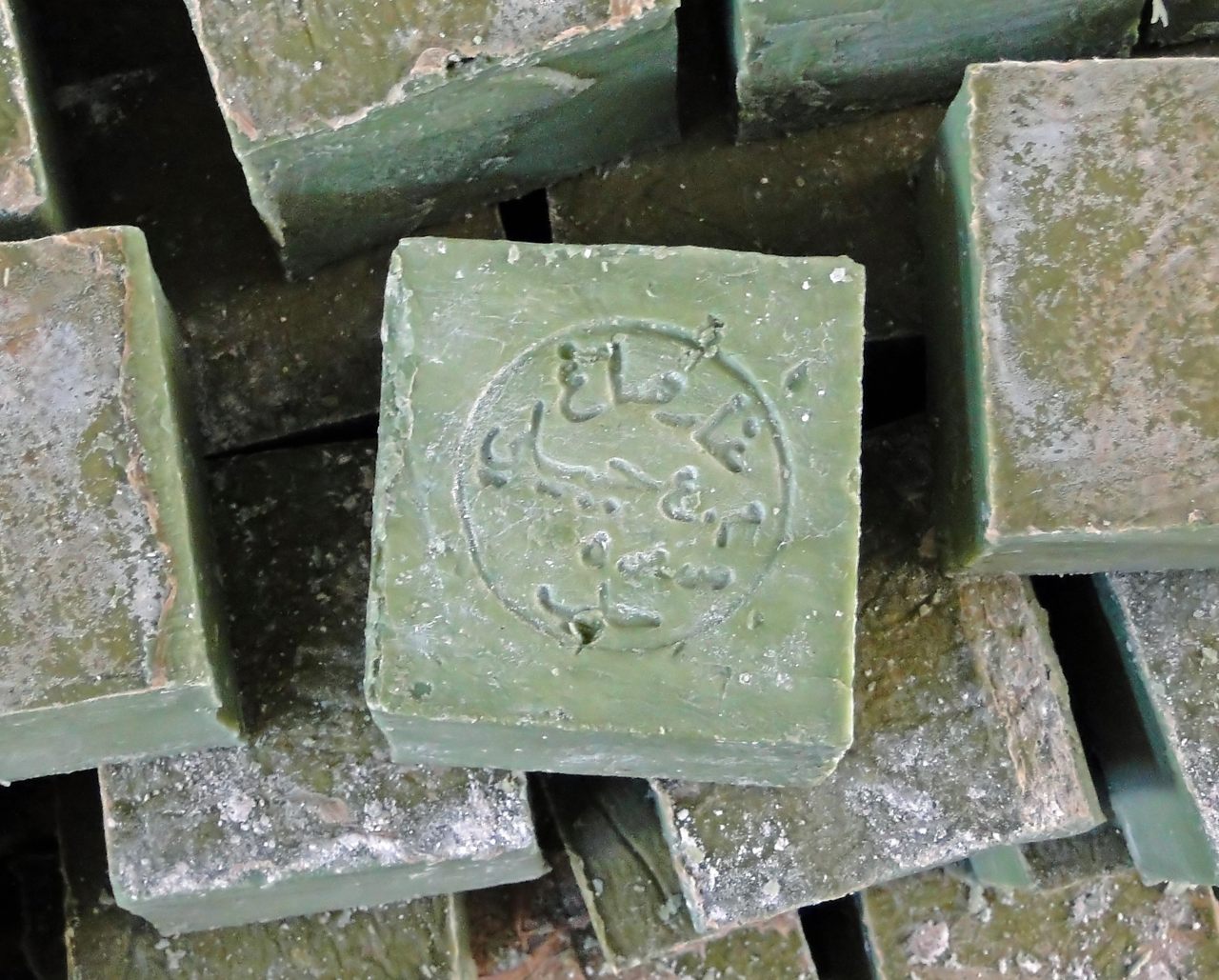Accept no substitutes: Authentic Aleppo soap bears its maker's mark, and the Arabic name for the city of its origin.