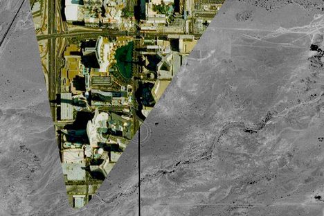 The Las Vegas strip of 2013, laid over the desert of 1950.