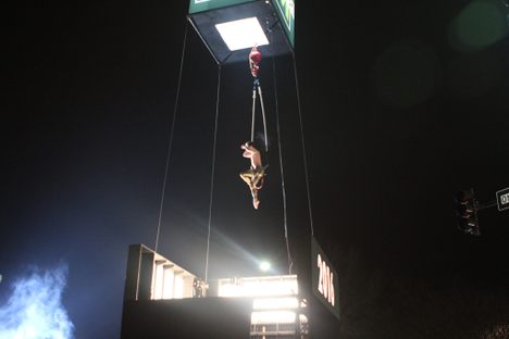 Celebrations in the town of Marietta, Georgia, in 2016 involved an eight-foot cube opening to reveal a trapeze artist. 