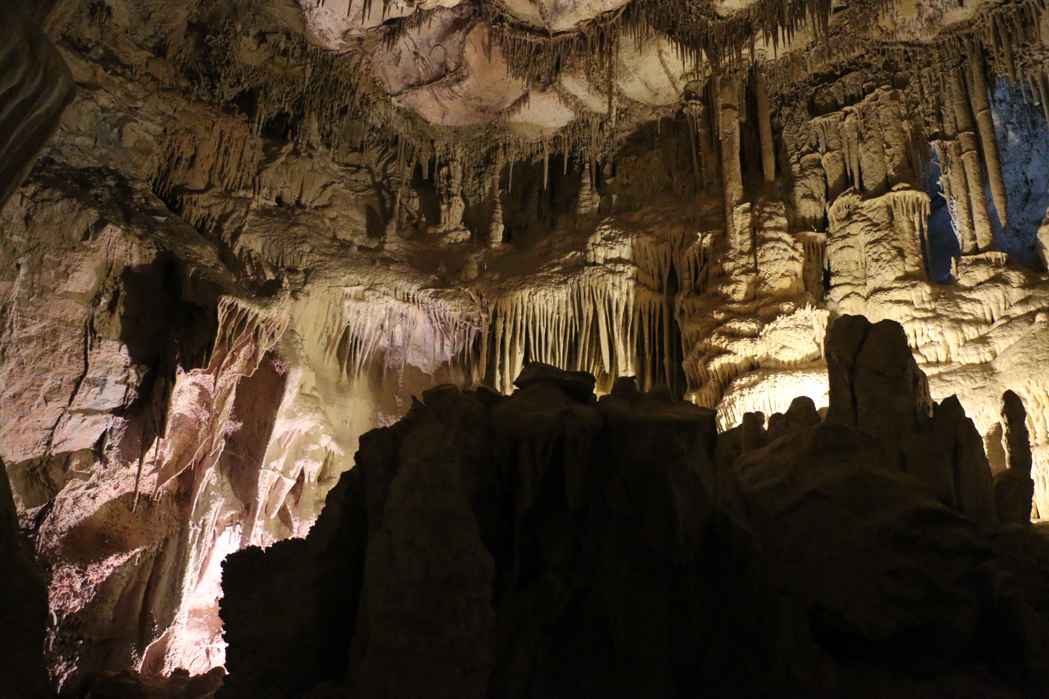 Stalactites and stalagmites in Lehman Caves.