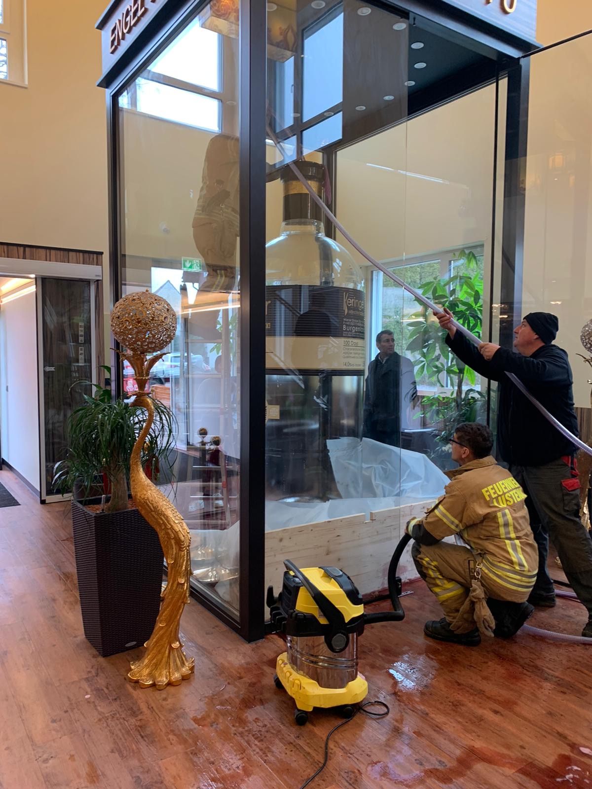 Local firemen were able to mop the leak, secure the bottle, and salvage the remainder of the vino for charity.