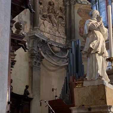 The dragon bones seen hanging behind the altar.
