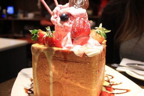 An intimidating mountain of honey box toast.