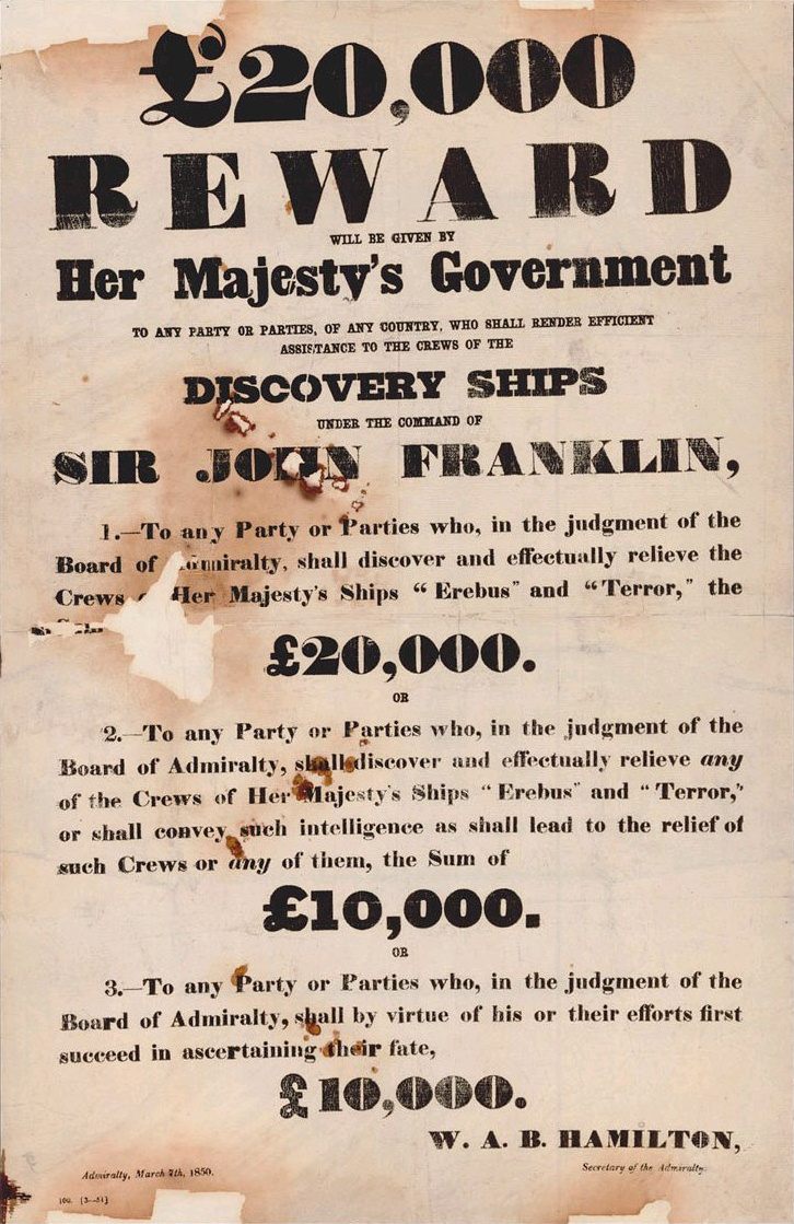 A reward for the discovery of evidence of Franklin's expedition.