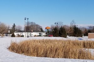 The Circleville Water Tower is visible from a considerable distance.