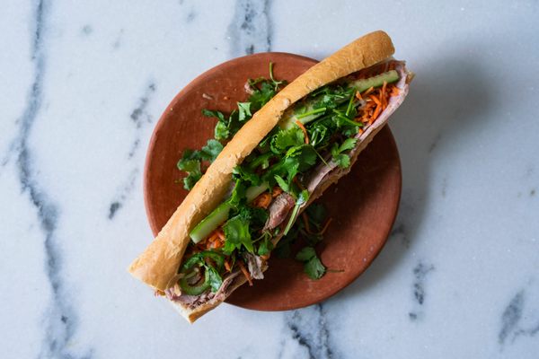 A bánh mì chả lụa comes with all the fixings.