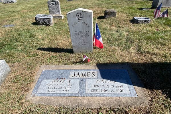 Jesse James was buried next to his wife, Zerelda.