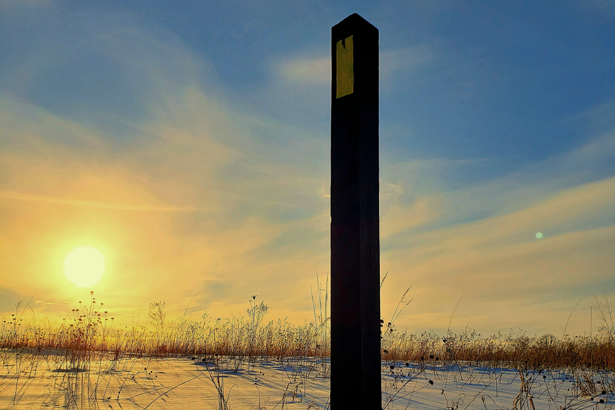 An Ice Age Trail marker in a marsh near Lodi in central Wisconsin.